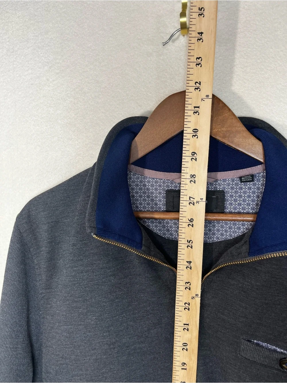 Ted Baker Charcoal Gray Quarter-Zip Sweater with Navy Collar